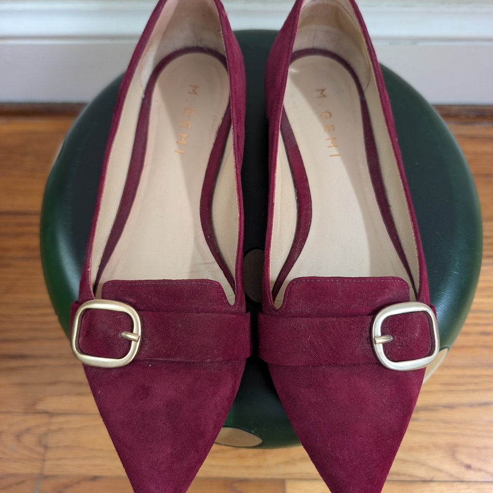 M. Gemi Burgundy Flats with Gold Buckle